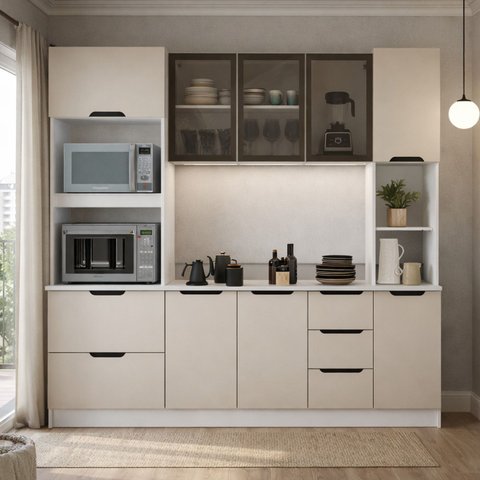 Armário de Cozinha Compacta 4 Peças 230cm Meena Politorno Móveis