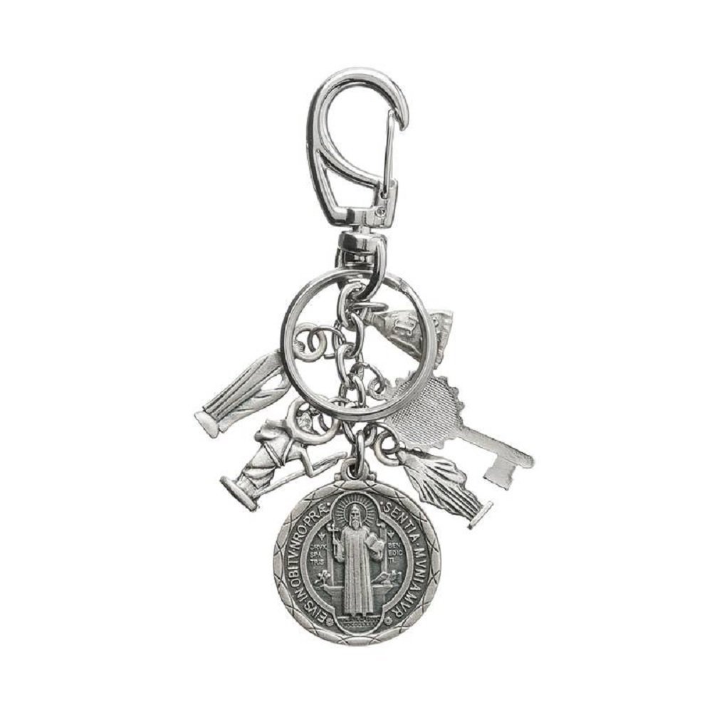 Chaveiro Proteção com Miniaturas e Medalha de São Bento Prata Velha FORNECEDOR 1 118338 - 3
