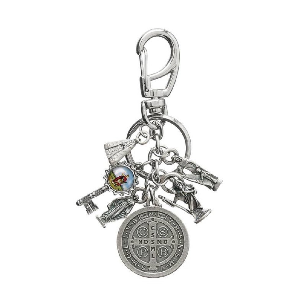 Chaveiro Proteção com Miniaturas e Medalha de São Bento Prata Velha FORNECEDOR 1 118338 - 1