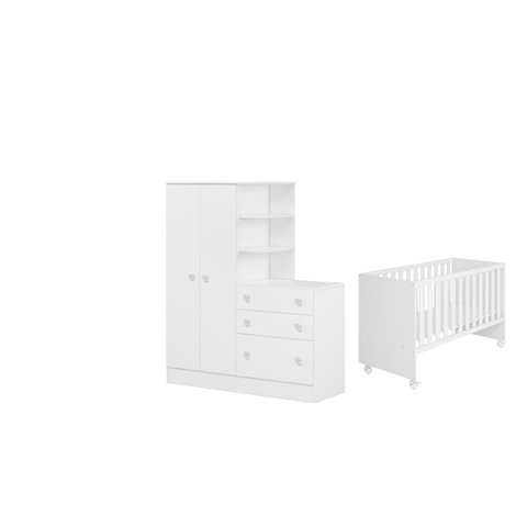 Quarto de Bebê Guarda Roupa 2 Porta 3 Gavetas Berço Sonhar Móveis Leartam