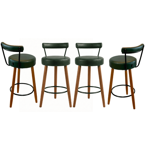 Kit 4 Banquetas Altas 80 Cm Estofada Corino Verde com Encosto Retrô P/ Cozinha Área Gourmet Bancada