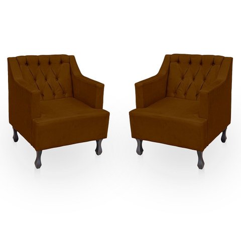 Kit 2 Poltronas para Sala de Estar Clássica Confortável e Reforçada Suede Elizabeth
