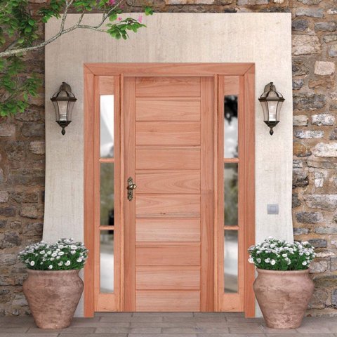 Kit Porta de Abrir Madeira 2 Vitrô 213cmx156cmx12cm PE30 Abertura Direita