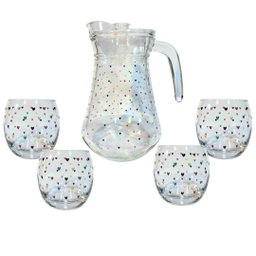 Jogo Jarra com Tampa 1,6 L + 4 Copos Redondos 345ml Água Suco Drinks - Mini Coração - 1
