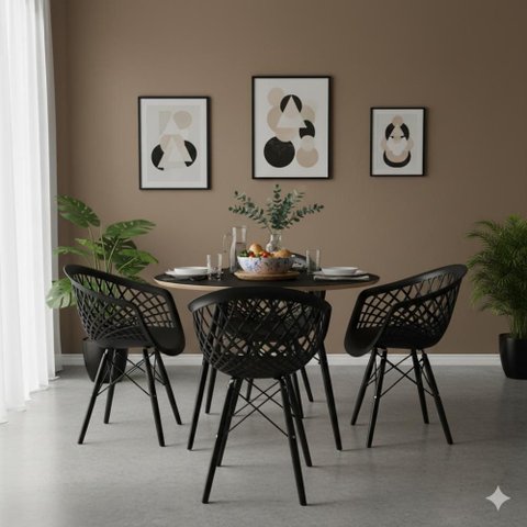 Conjunto Mesa Redonda Eames Black 90cm + 4 Cadeiras Web Dsw Sala Cozinha Jantar La Mobilia