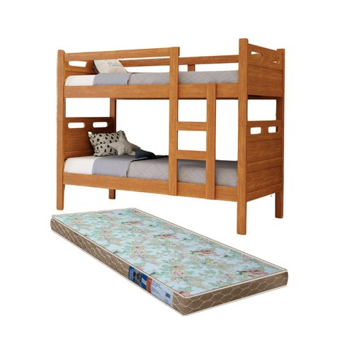 Beliche com Colchão D23 88x188cm para Quarto Solteiro Mdf C/ Estrado em Madeira Design Robusto Natur