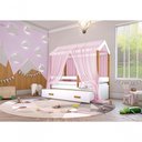 Ver imagem 2 de Cama Montessori Cabana Com Auxiliar Solteiro E Dossel Rosa