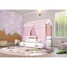 Cama Montessori Cabana Com Auxiliar Solteiro E Dossel Rosa - 2