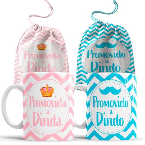 Conjunto Canecas Convite Padrinhos de Batismo Dindo Dinda