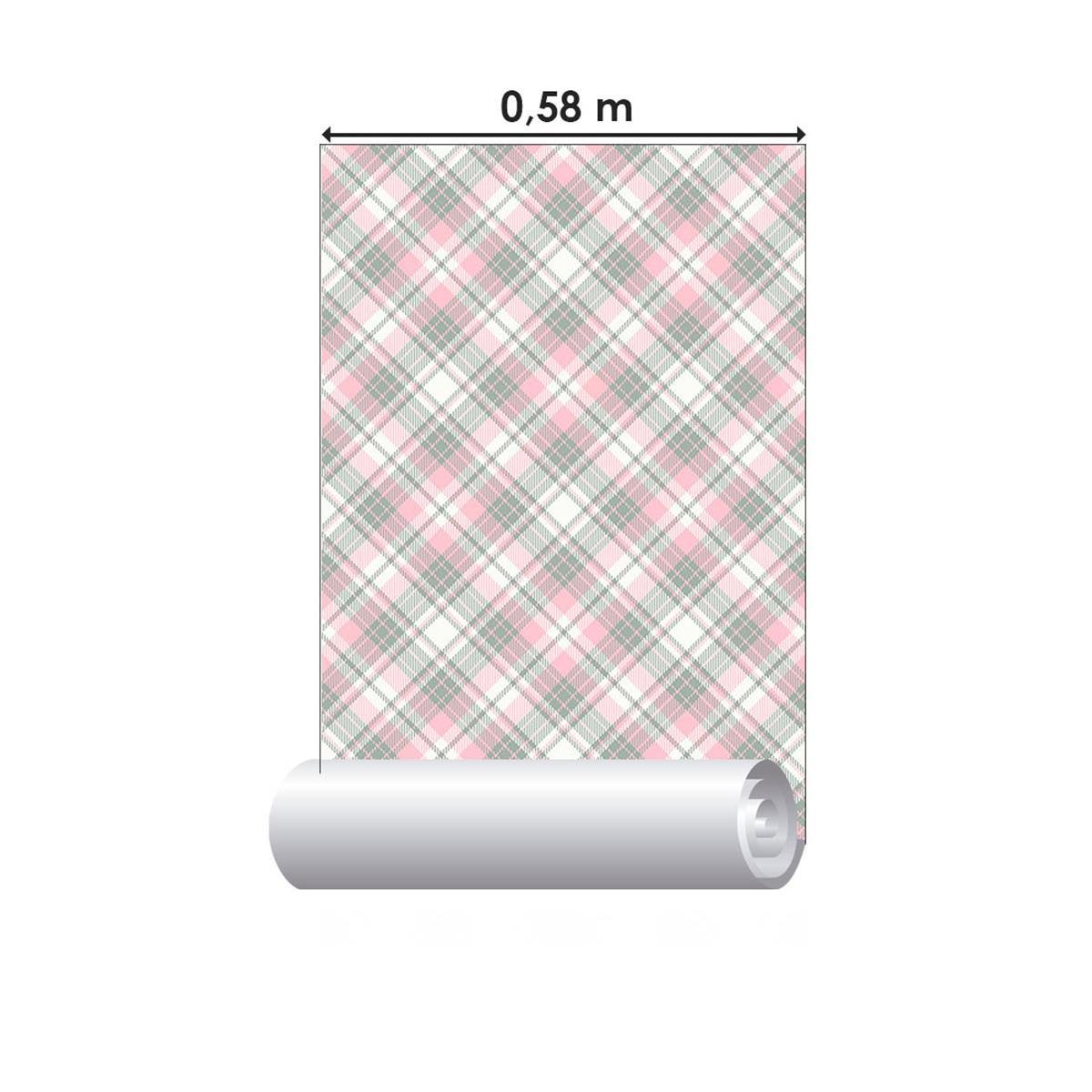 Papel de Parede Adesivo Xadrez Rosa N010191 0,58x2,5M