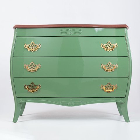 Cômoda Bombê Isabel 3 Gavetas Laca com Chave Verde