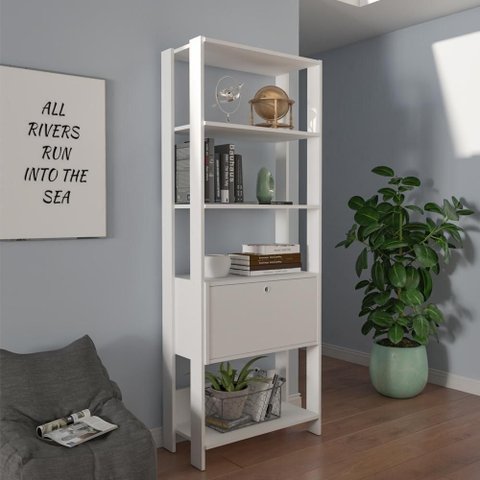 Estante Livreiro 1 Porta 166x63 Cm Branco Arly
