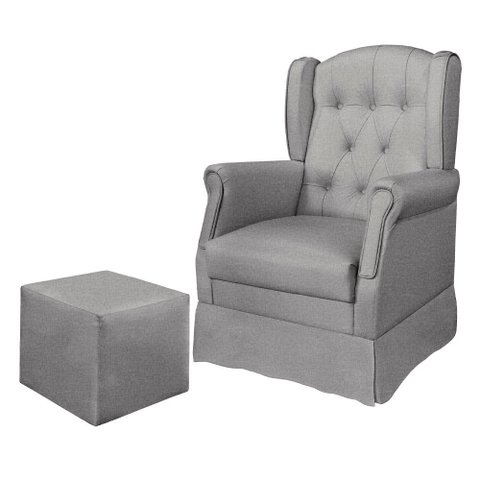Poltrona de Amamentação Balanço Inês com Puff 67cm Linho Cinza Claro - Sallar Home