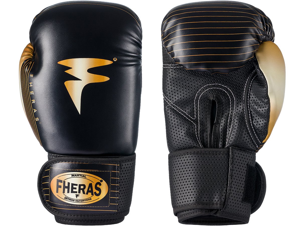 Luva De Boxe Muay Thai Kickboxing Training 10Oz Dourada e Preta