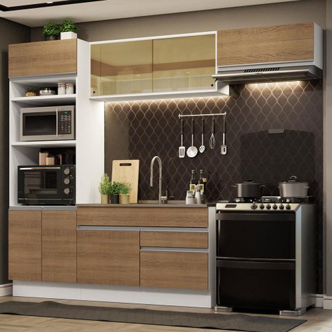 Armário de Cozinha Completa 270cm Branco Rustic Glamy Madesa 11