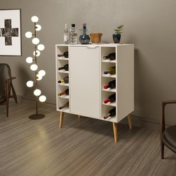 Aparador Dubai Buffet 1 Porta Adega Bar 10 Garrafas Para Salar de Estar Off White - 1