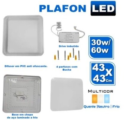 Lustre Plafon Led 30w 60w Multicolor 43x43 Quadrado Borda Infinita Bivolt - 8