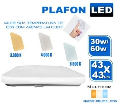 Lustre Plafon Led 30w 60w Multicolor 43x43 Quadrado Borda Infinita Bivolt - 9