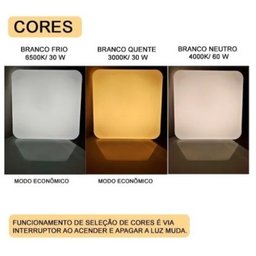 Lustre Plafon Led 30w 60w Multicolor 43x43 Quadrado Borda Infinita Bivolt - 2