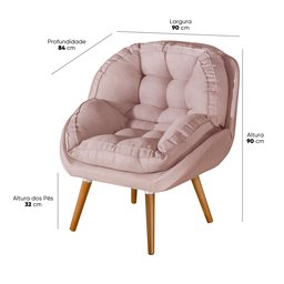 Conjunto Poltrona Sênior Linho + Puff Pés Madeira Luxuosa:linho Rose - 4