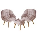 Ver imagem 2 de Conjunto Poltrona Sênior Linho + Puff Pés Madeira Luxuosa:linho Rose