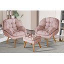 Ver imagem 1 de Conjunto Poltrona Sênior Linho + Puff Pés Madeira Luxuosa:linho Rose