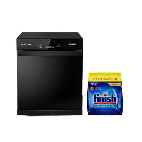 Kit Lava-louças Brastemp 8s Preto Blf08ae e Detergente Pó Finish 700g Kit Lava-louças Brastemp 8s