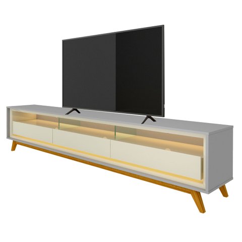 Rack para TV 2.2 Retrô com LED Requinte Cinza com Off White - Gelius Móveis