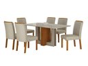 Ver imagem 1 de Conjunto Sala de Jantar Sofia 1,60m Tampo Vidro Off com 6 Cadeiras Jade Cinamomo/Off/Joli Palha