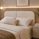 Ver mais imagens de Cabeceira Clean 1.60m para Cama Queen Design Orgânico Dobrável Estofado Bouclê Off White - Lh Móveis