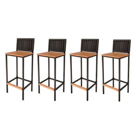 Kit 4 Banqueta Alta em Aço com Assento de Madeira Maciça e Encosto de Junco