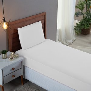 Kit Roupa Cama Solteiro 100% Algodão 2 Peças Percal 300 Fios Hotel Pousada:branco