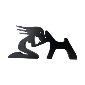 Escultura Decorativa Menina e o Cachorro 31x15cm Preto