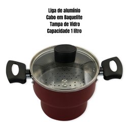 Cuscuzeiro Antiaderente Tampa de Vidro Vermelho 14cm - 5