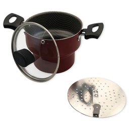 Cuscuzeiro Antiaderente Tampa de Vidro Vermelho 14cm - 4