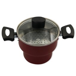 Cuscuzeiro Antiaderente Tampa de Vidro Vermelho 14cm - 3