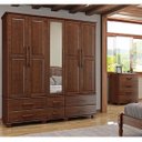 Ver imagem 1 de Conjunto Quarto: Guarda-roupa Casal 5 Portas 6 Gavetas, Cômoda 4 Gavetas Café Ouro Madeira Pinus - F