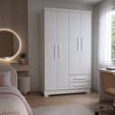 Ver imagem 1 de Guarda Roupa Multiuso Alto Solteiro Infantil Bebê 4 Portas 2 Gavetas Paris MDF MDP Premium Branco