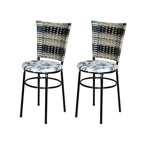 2 Cadeiras para Mesa Preta Hawai Cappuccino Premium Assento Floral:floral Branco
