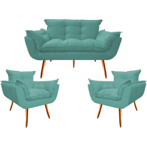Kit Namoradeira + 02 Poltronas Decorativa para Sala de Estar Quarto Recepção Clinica Opala Jm interi
