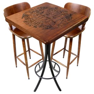 Cj Mesa Madeira 60x60cm - Bistrô Fixa 98cm + 2 Banquetas 73 - Natural - Beer Happy Hour