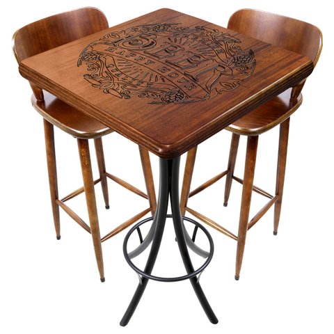 Cj Mesa Madeira 60x60cm - Bistrô Fixa 98cm + 2 Banquetas 73 - Natural - Beer Happy Hour