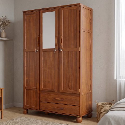 Guarda-Roupa 3 Portas Estrutura em Madeira Clean - Cedro