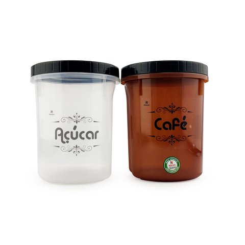 Conjunto Potes Para Café e Açúcar Conservador de Alimento Redondo Acoplado Nitron C/ Tampa Rosca 2L
