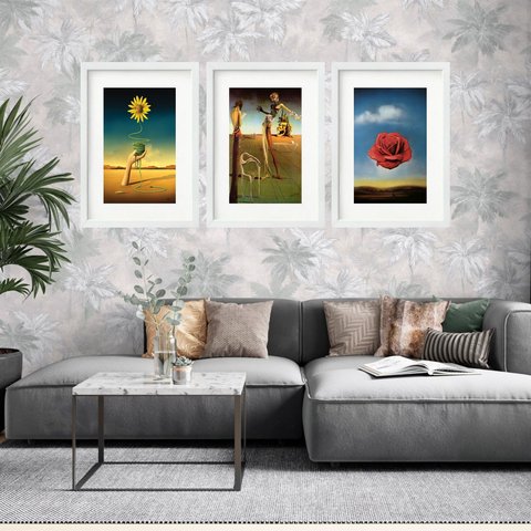 Kit 3 Quadros Grandes Salvador Dalí Collection I 60x48cm:moldura Branca