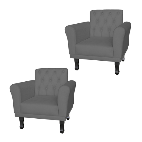 Jogo 2 Poltronas Decorativas Para Sala de Espera Classic Suede Cinza - LM DECOR