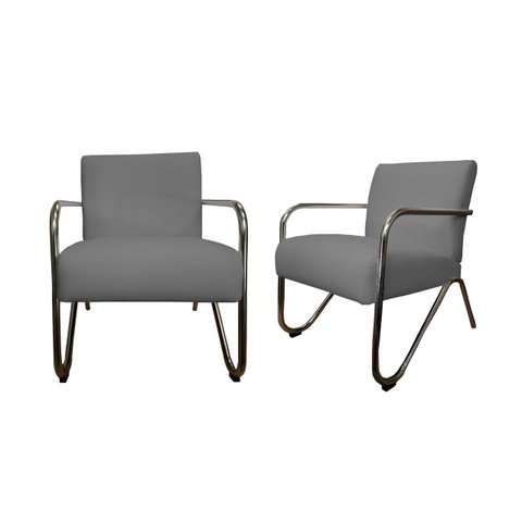 Kit 2 Poltronas Decorativa Bela Suede Cinza Braço Cromado Ms Decor