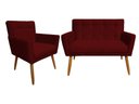 Ver imagem 1 de Kit Namoradeira + 1 Poltrona Decorativa Onix Suede Marsala Pés Madeira Mz Decor