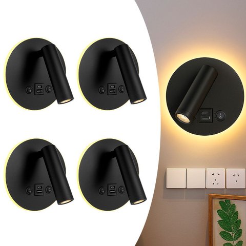 4 Arandela Direcionável LED Leitura Sala c/USB e USB C BET82