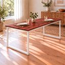 Ver imagem 3 de Mesa de Jantar Reforçada Industrial 200x90cm Tampo Vermelho Pés Branco